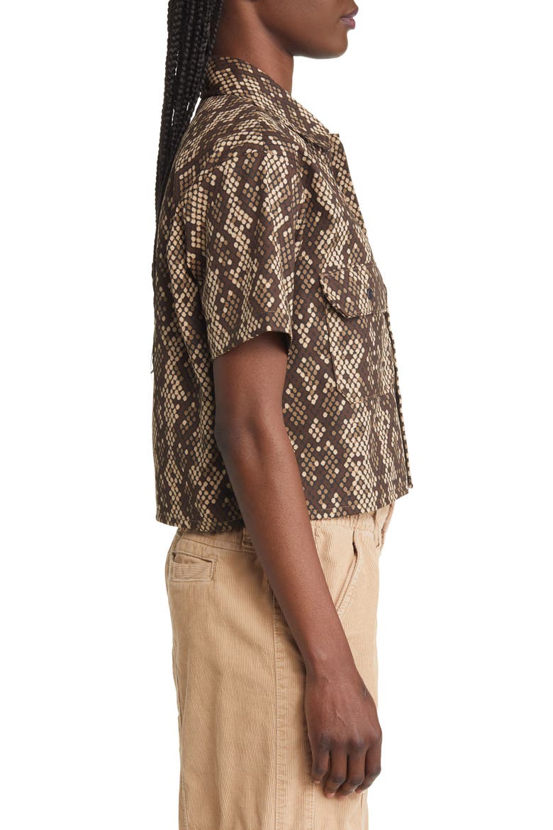 Camden Snake Print Crop Twill Shirt, Alternate, color, BROWN