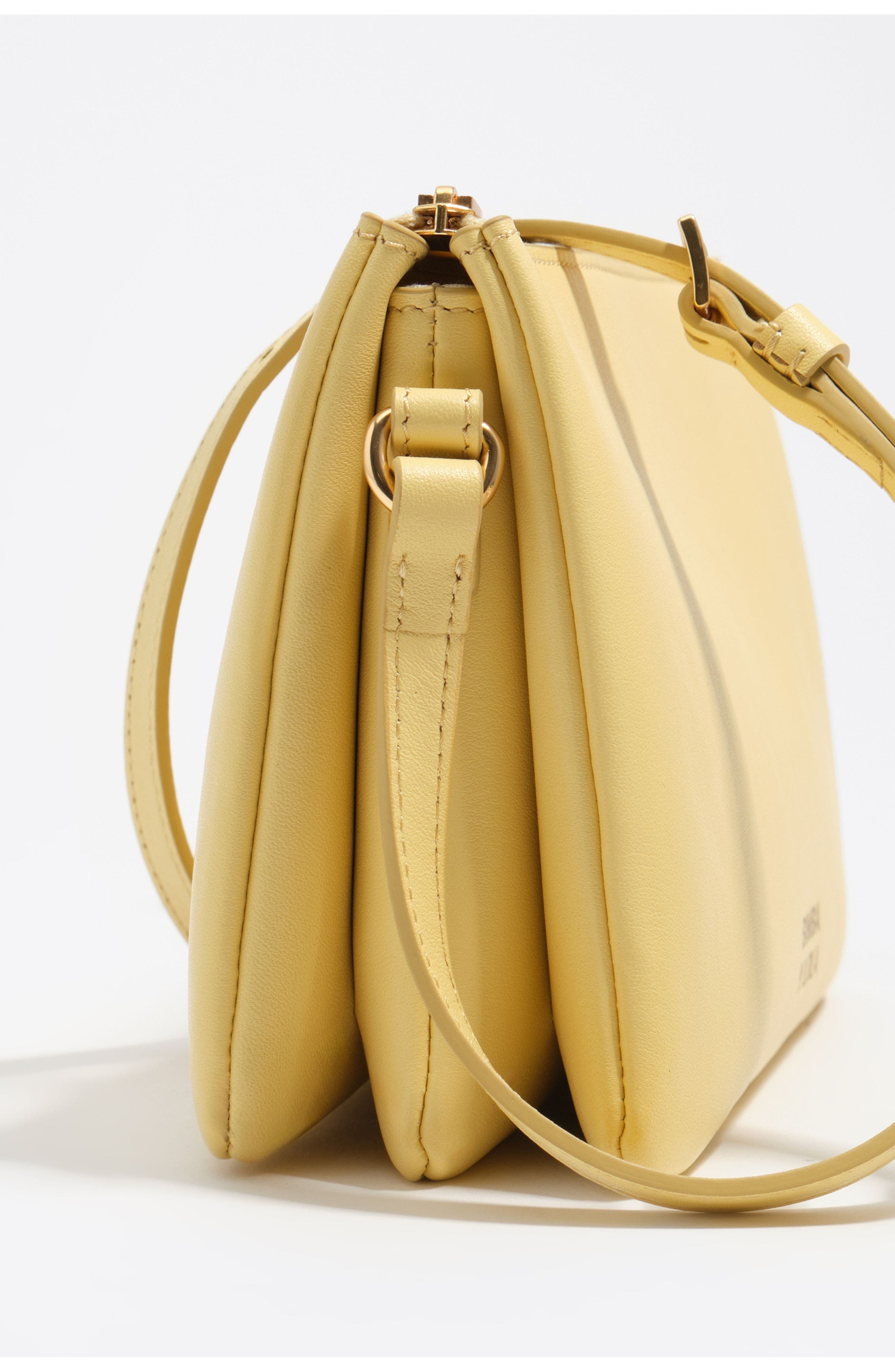 Mini Leather Triple Clutch Bag, Alternate, color, BANANA