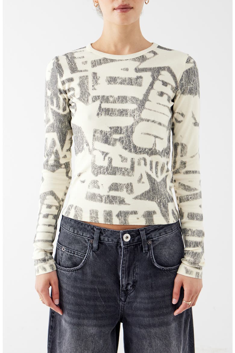 Stamp Print Long Sleeve T-Shirt, Main, color, ECRU
