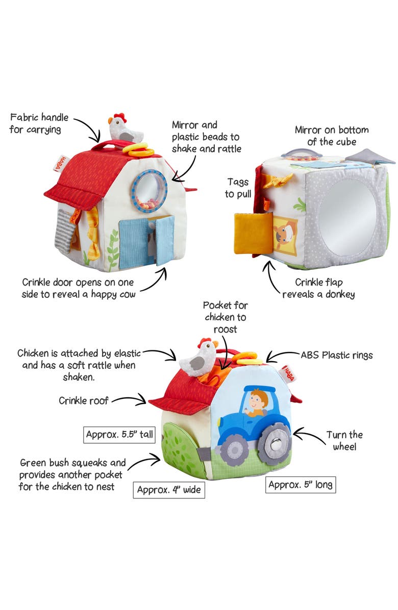 HABA Sensory Play Cube Farmyard - Infant Toys for Tummy Time and Best Toys for Baby Development for 6 Months+ with Rattle & Crinkle Sounds, Alternate, color, Multi