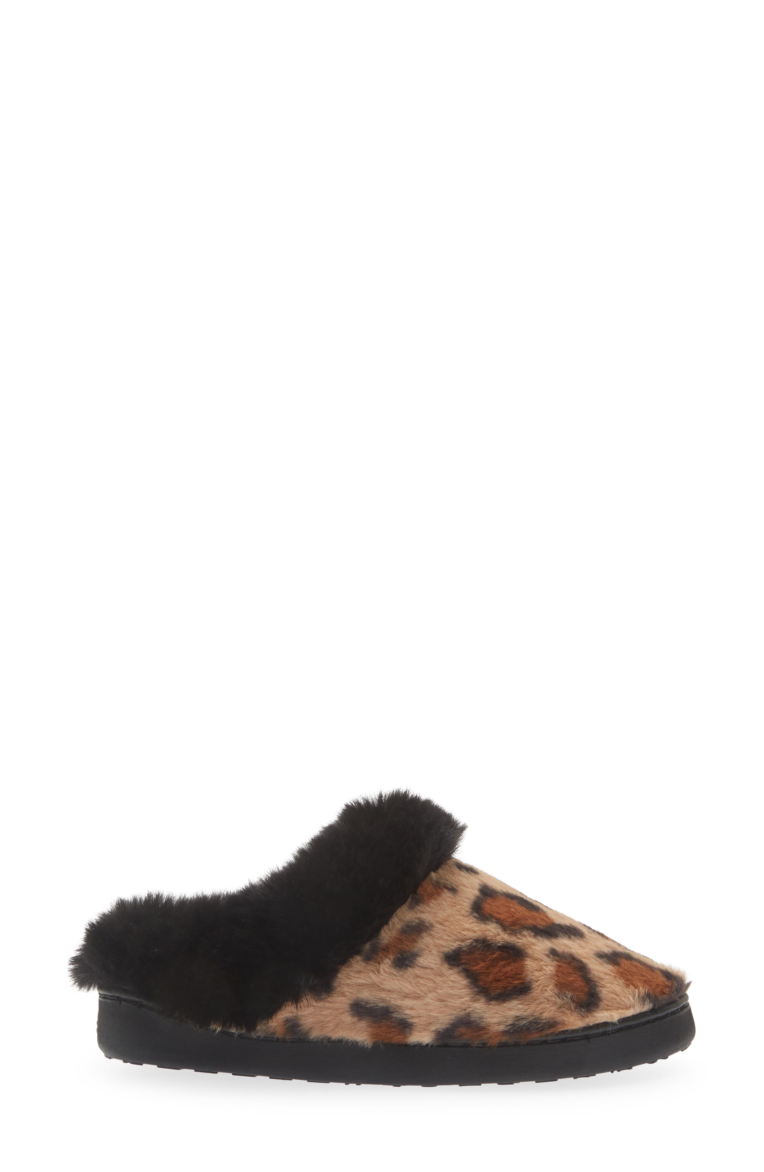 Faux Fur Collar Scuff Slipper, Alternate, color, NATURAL BLACK