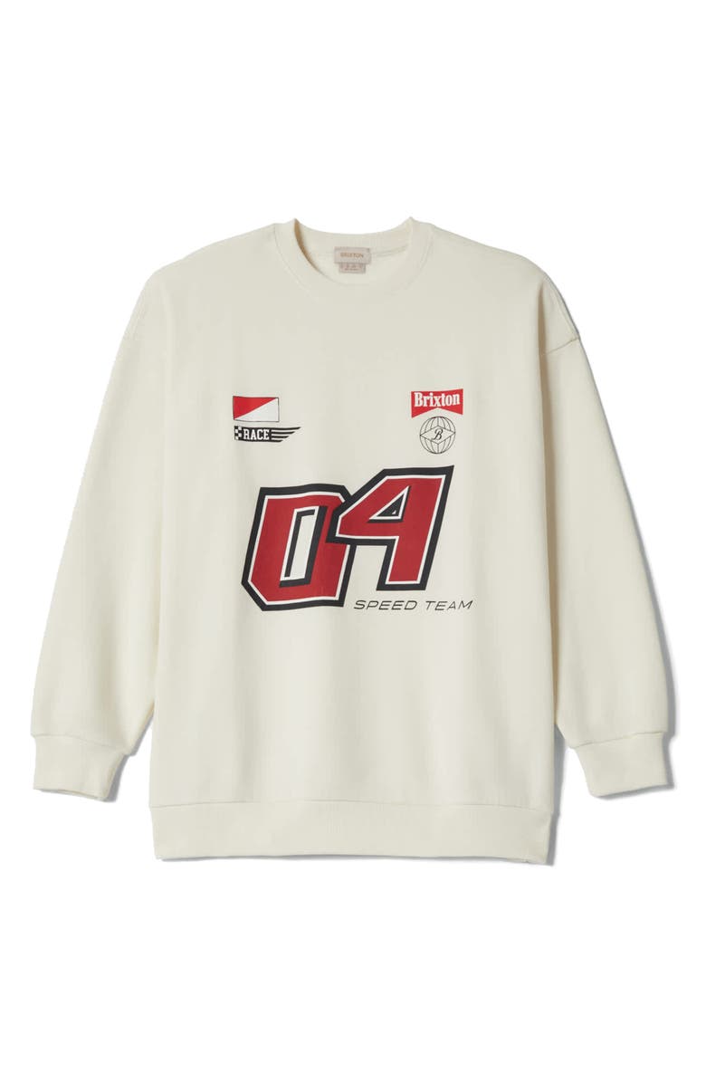 Brixton Speed Team Oversize Cotton Fleece Sweatshirt, Alternate, color, Off White