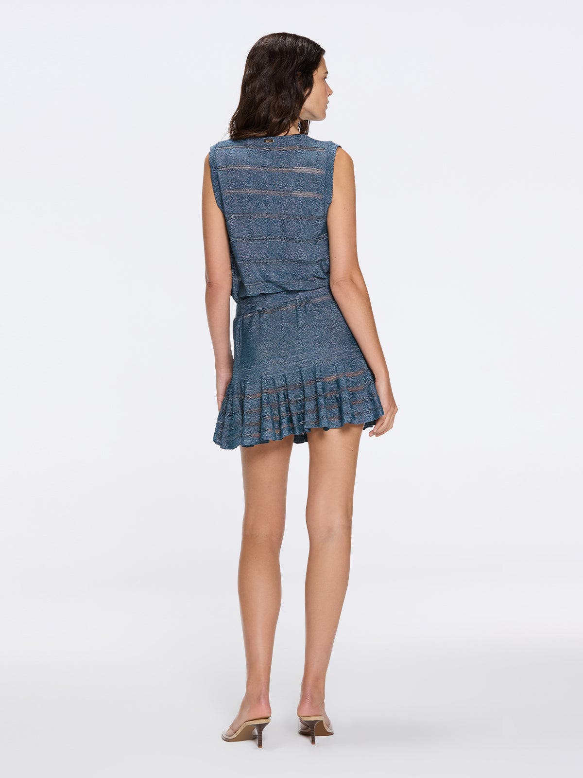Moeva Menton Metallic Sheer Knit V neck Mini Dress (Women) | Nordstrom