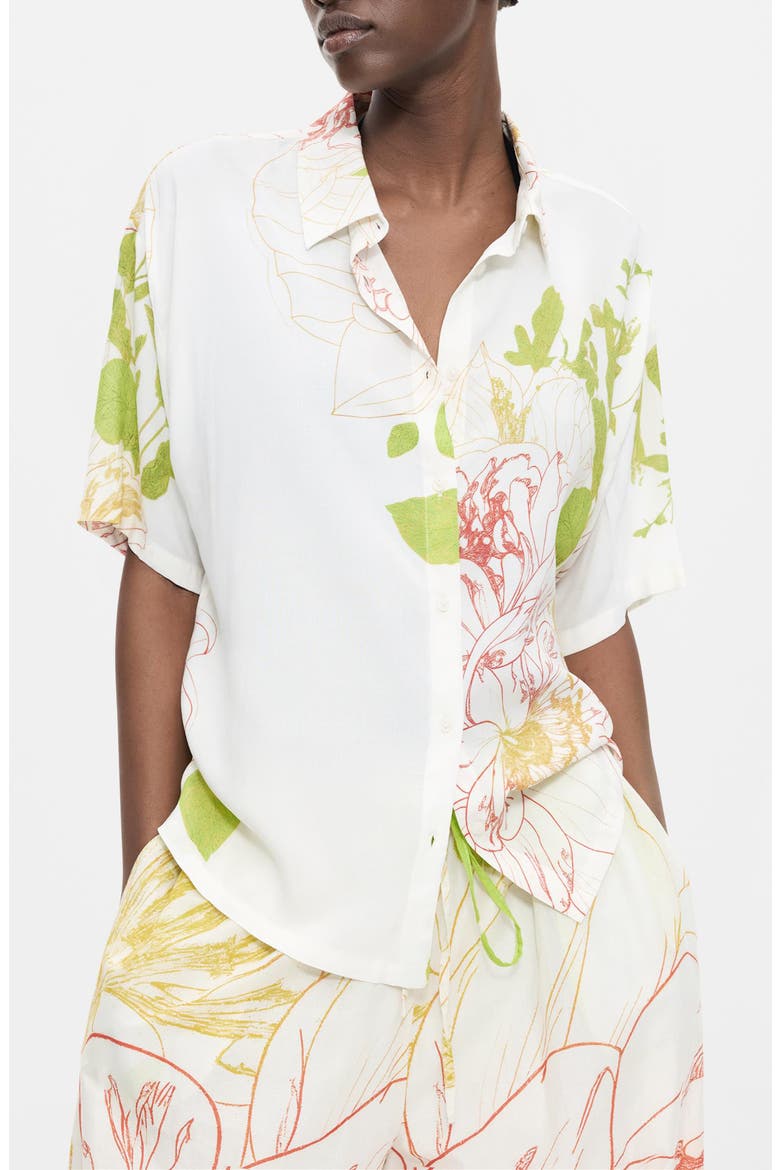 Floral Print Button-Up Shirt, Main, color, WHITE