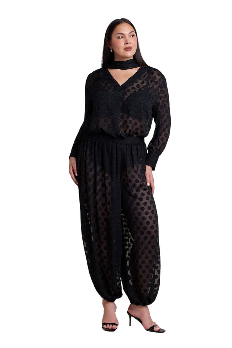 Sheer Polka Dot Blouse With Neck Tie (plus), Alternate, color, BLACK ONYX