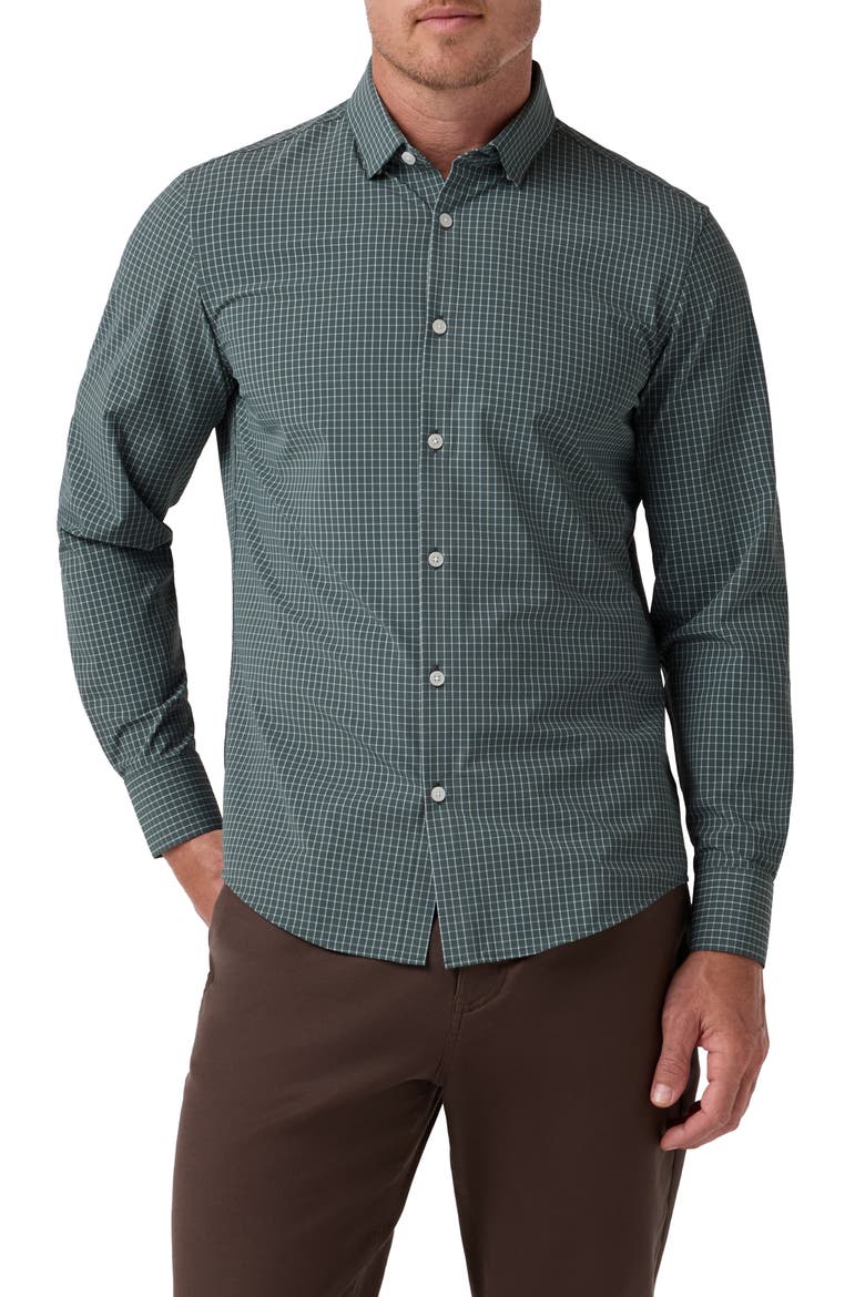 Leeward No Tuck Long Sleeve Grid Performance Button Up Shirt, Main, color, HEMLOCK CHARLES GRID