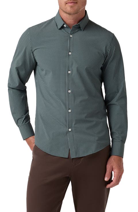 Leeward No Tuck Long Sleeve Grid Performance Button Up Shirt