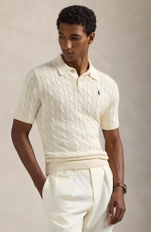 Polo Ralph Lauren Cable Short Sleeve Polo Sweater In White