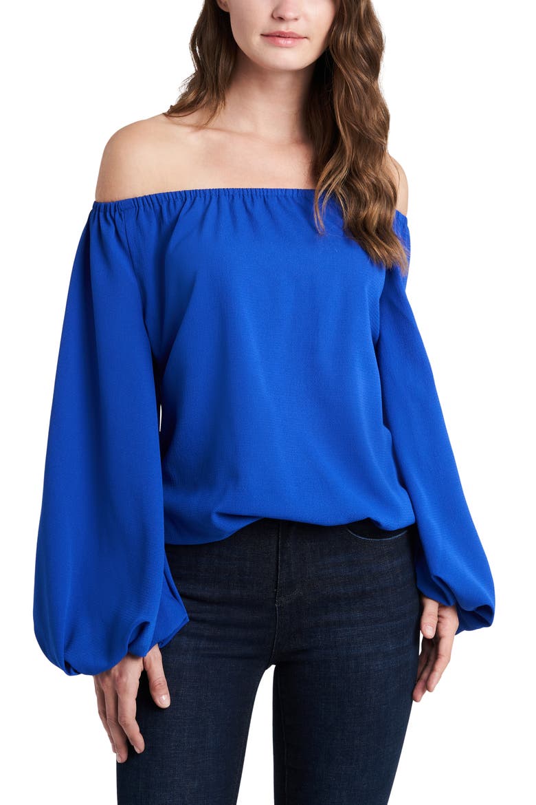 Off the Shoulder Bubble Sleeve Top, Main, color, ROYAL DEEP