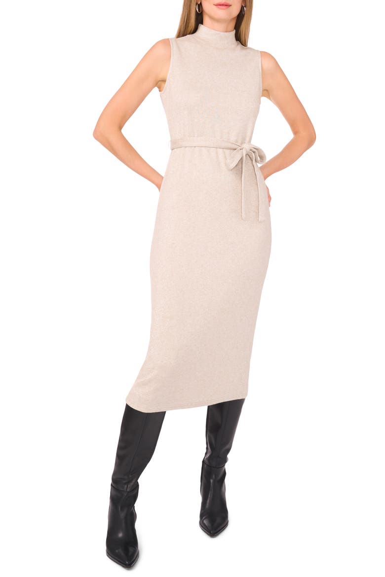 Tie Waist Mock Neck Sweater Midi Dress, Main, color, DUSTY OATMEAL HEATHER