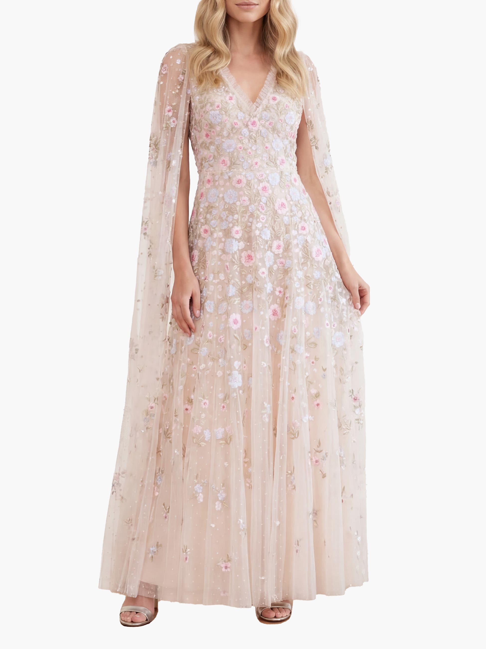 Ethereal Blooms Cape Sleeve Ankle Gown
