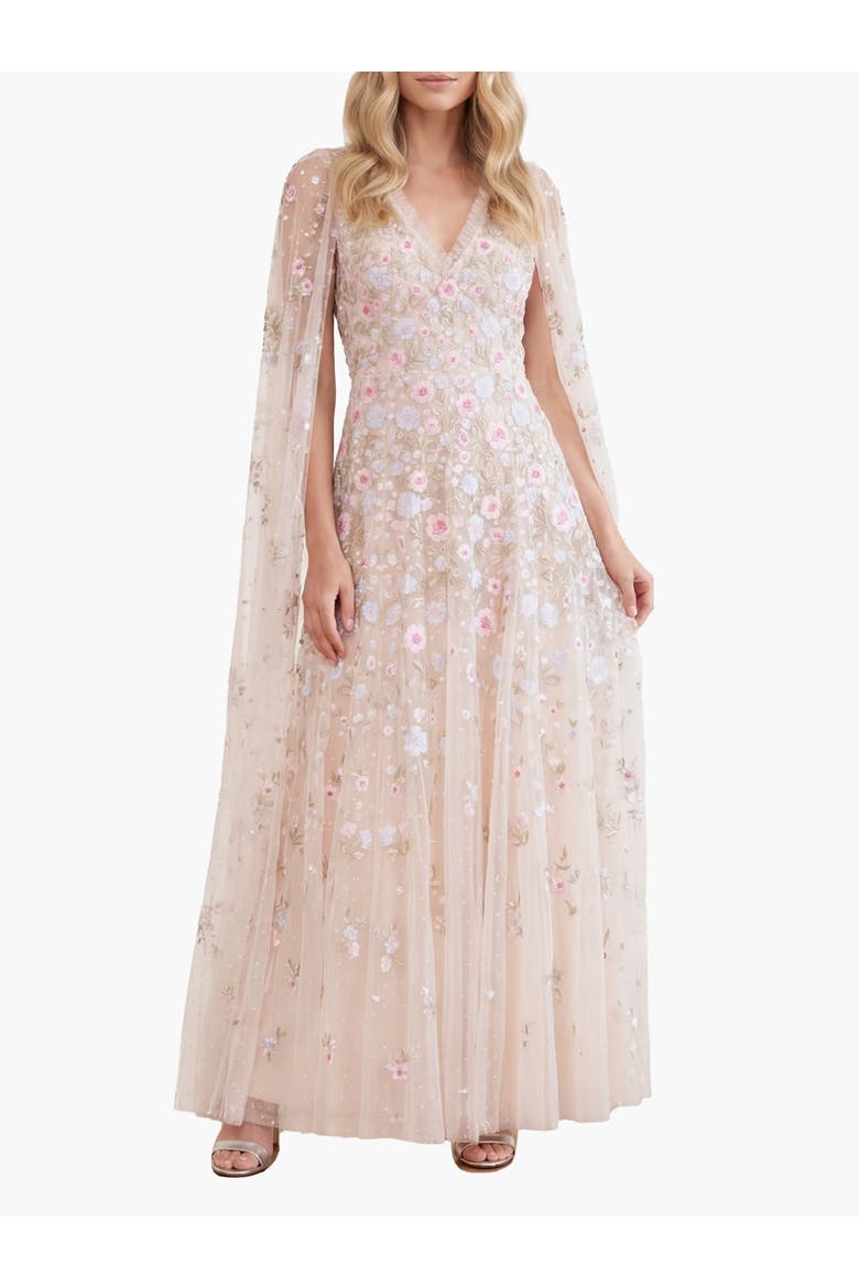 Ethereal Blooms Cape Sleeve Ankle Gown, Main, color, Cream/Multi