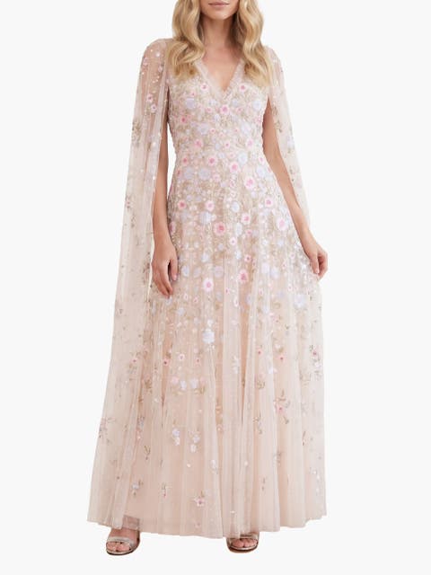 Ethereal Blooms Cape Sleeve Ankle Gown