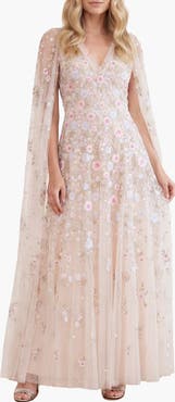 Needle & Thread Ethereal Blooms Cape Sleeve Ankle Gown