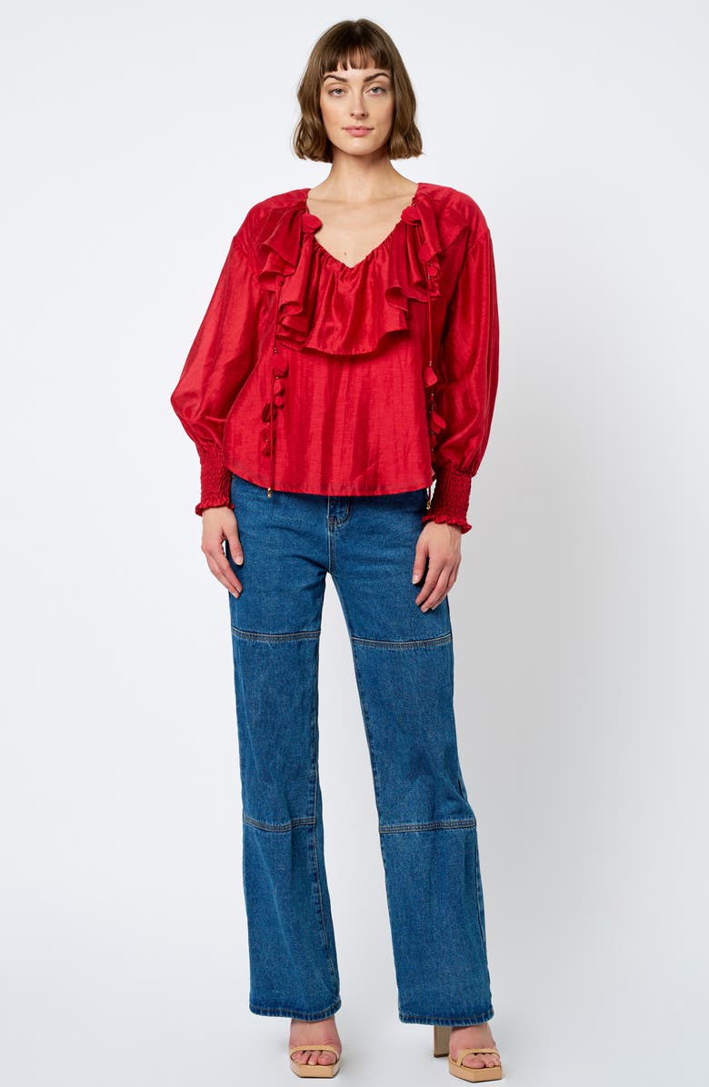 CIEBON Saruma Satin Ruffle Collar Blouse, Alternate, color, Red