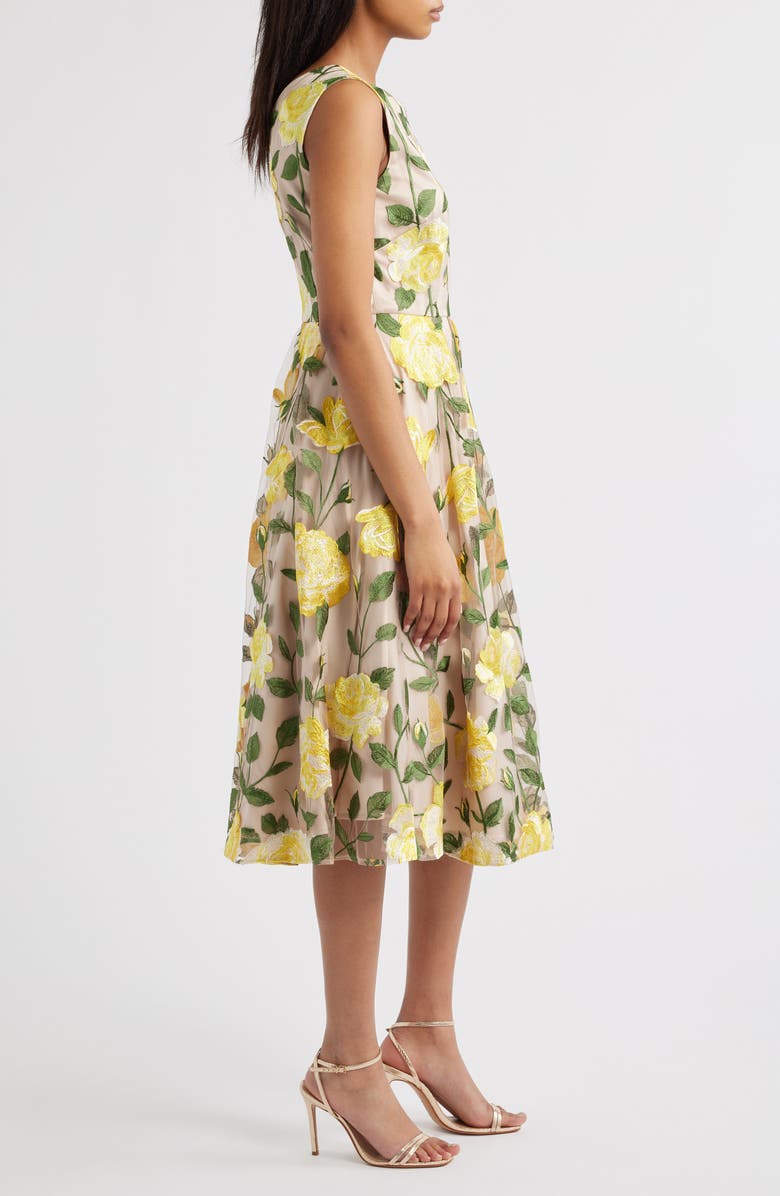 Tahari ASL Floral Embroidered Sleeveless Dress, Alternate, color, 