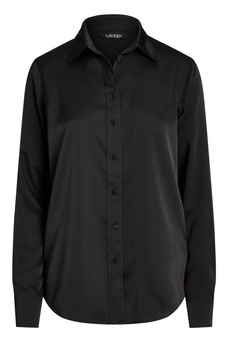 Classic Fit Satin Charmeuse Shirt, Alternate, color, BLACK