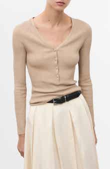 MANGO V-Neck Ribbed Henley Sweater