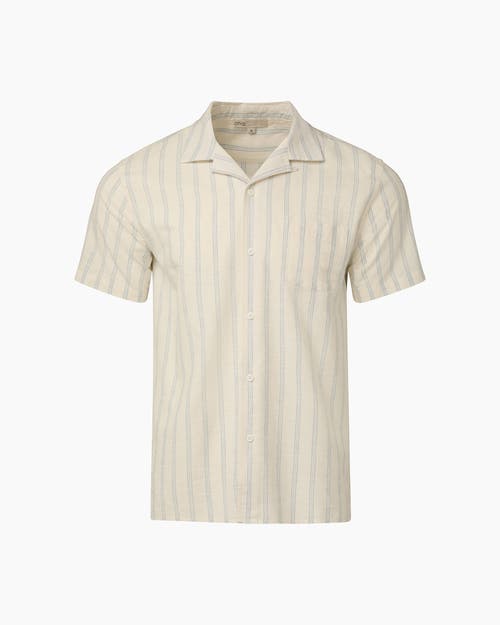 Onia Men's Cotton And Linen Vertical Stripe Camp Shirt In White/lt Blue