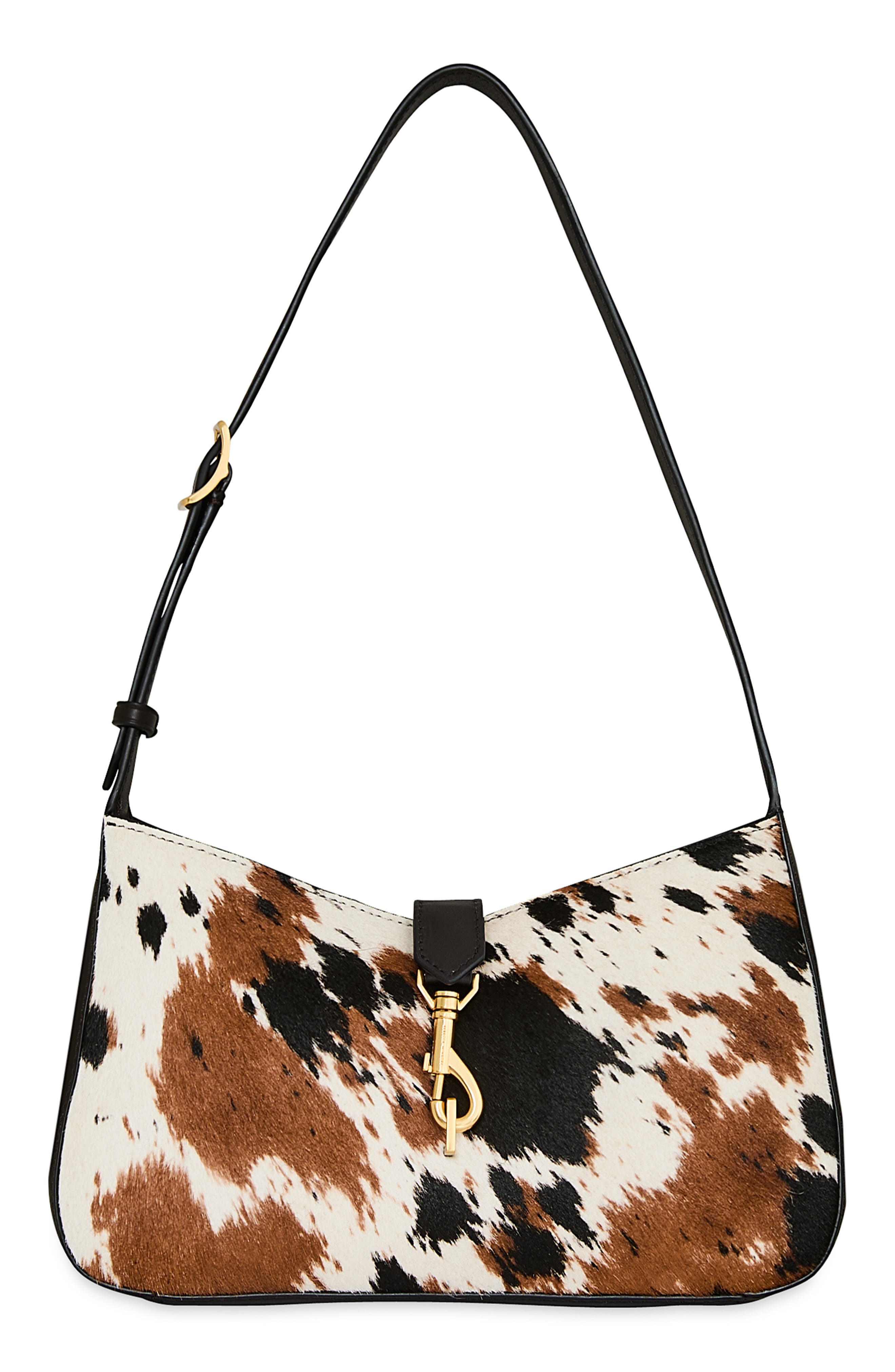 Megan Hair Calf Shoulder Bag, Main, color, BROWN/ WHITE