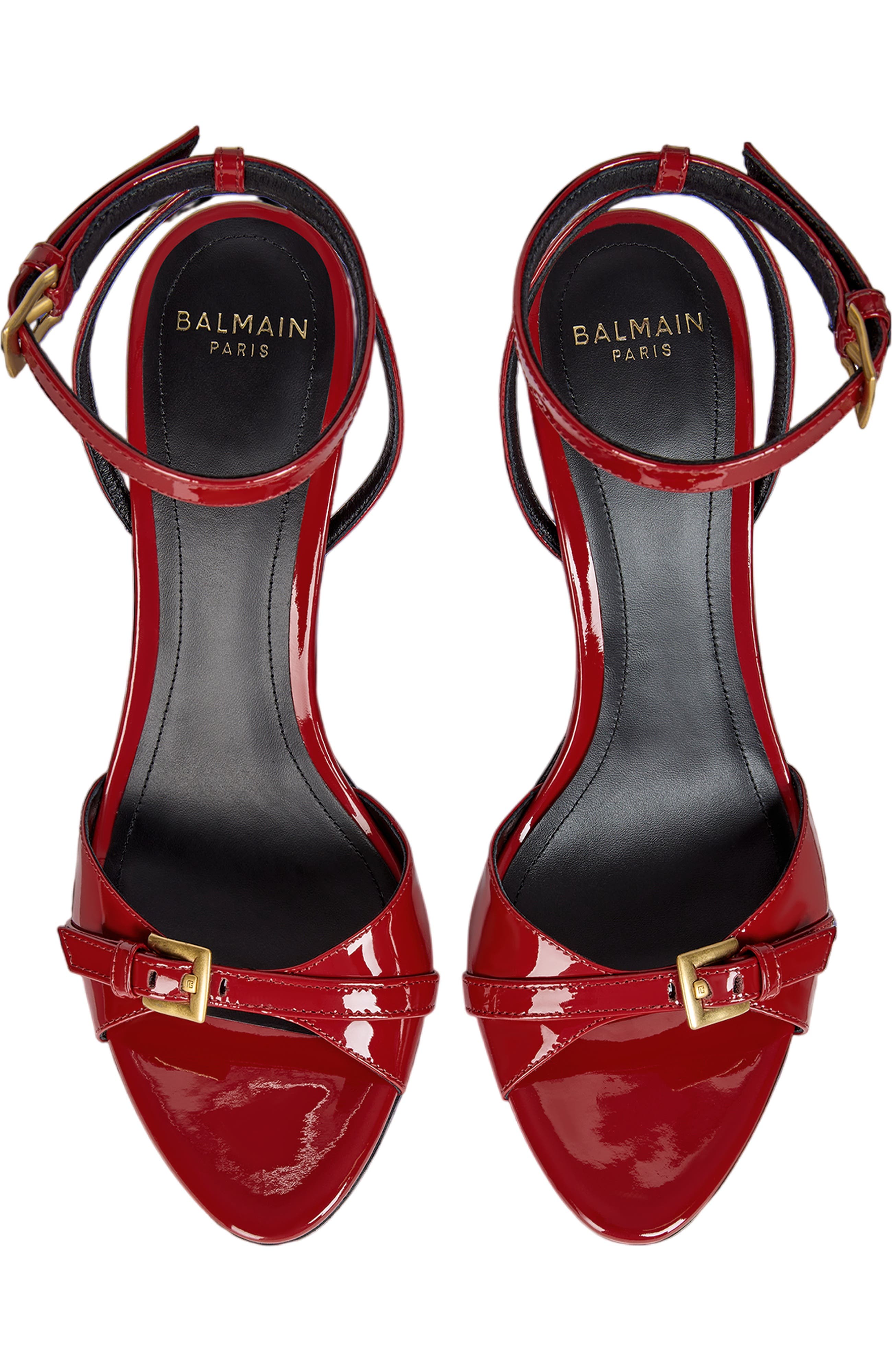 Balmain Anthem sandals in smooth calfskin leather, Alternate, color, Red