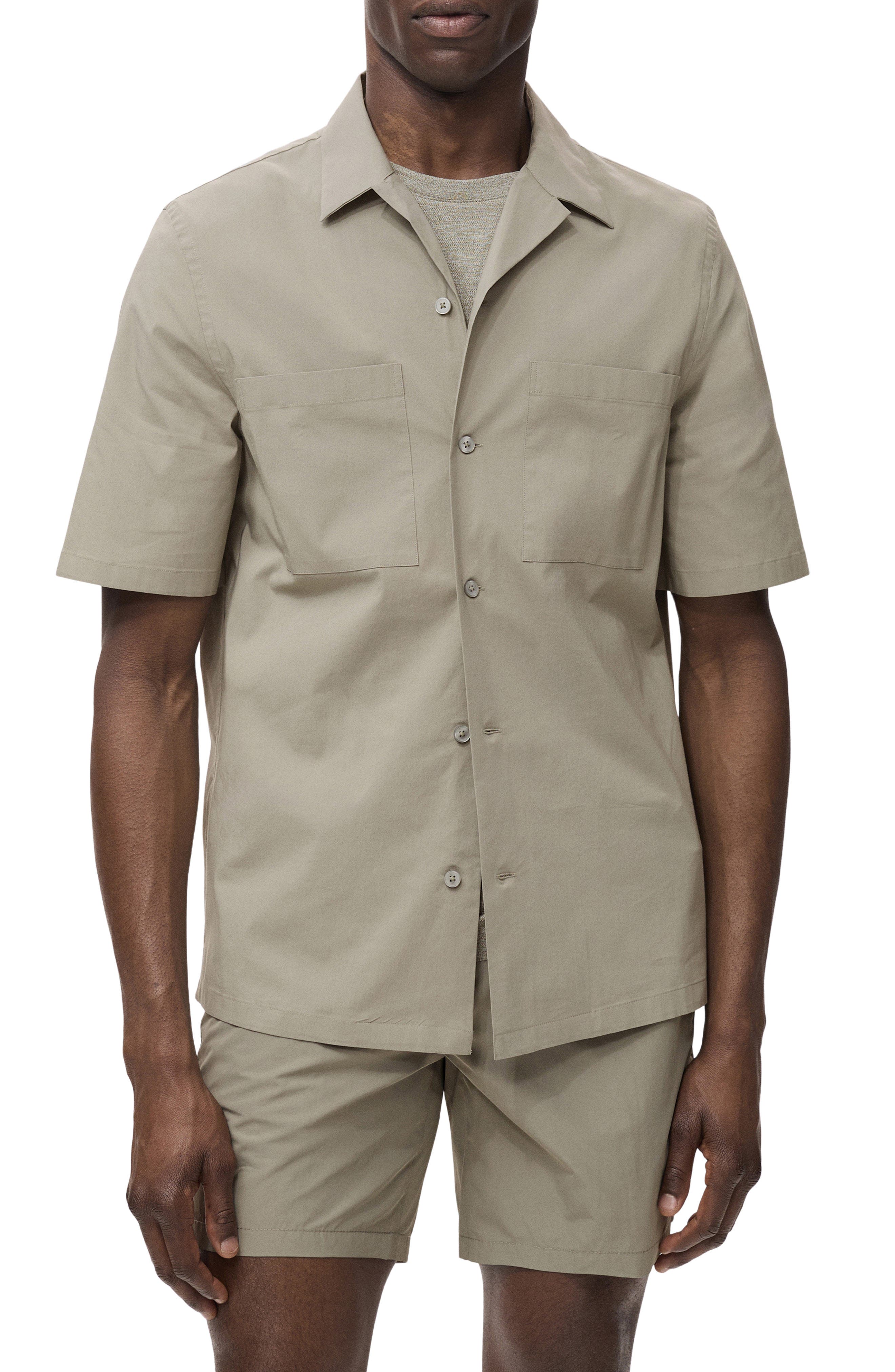 Solid Stretch Cotton Blend Camp Shirt