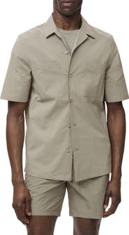 MANGO Solid Stretch Cotton Blend Camp Shirt