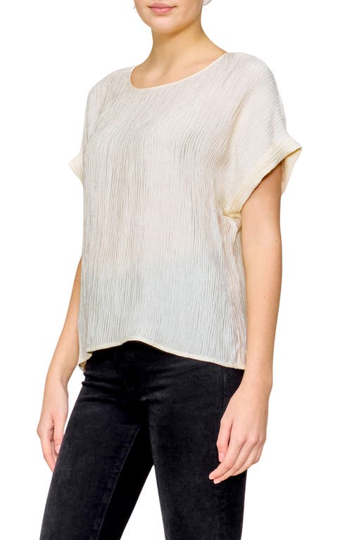 Melloday Cuffed Short Sleeve Plissé Top In Cream