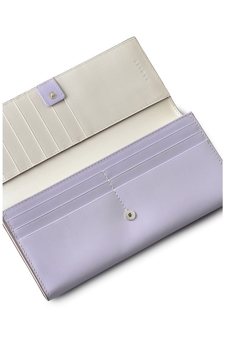 Plaid Large Leather Flapover Wallet, Alternate, color, BELLFLOWER
