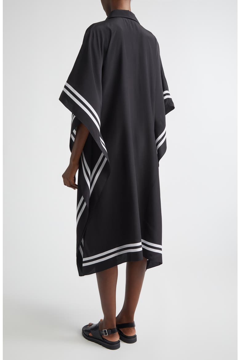 Stripe Border Silk Caftan Shirtdress, Alternate, color, BLACK/ OPTIC WHITE