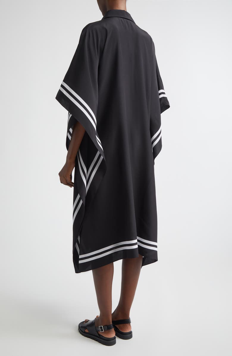 Michael Kors Collection Stripe Border Silk Caftan Shirtdress, Alternate, color, Black/ Optic White