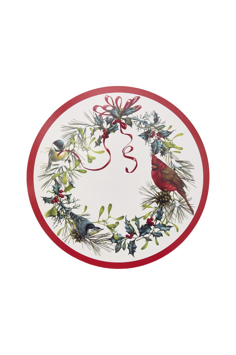 Holiday Winter Greetings Round Cork Placemat, Set of 4, Multicolor - 15"W x 15"L, Alternate, color, Multicolor
