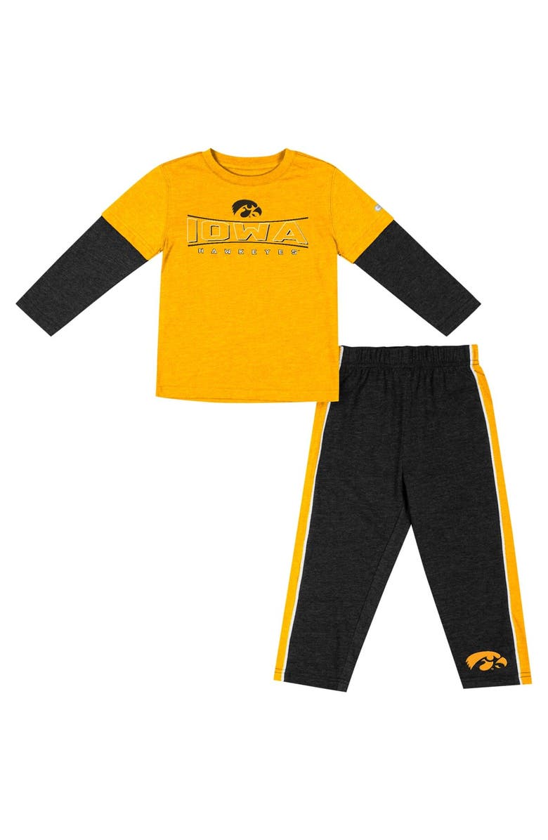 COLOSSEUM Toddler Colosseum Gold/Black Iowa Hawkeyes Long Sleeve T-Shirt & Pants Set, Main, color, Gold