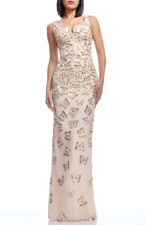 Goldie Sequin Butterfly Column Gown