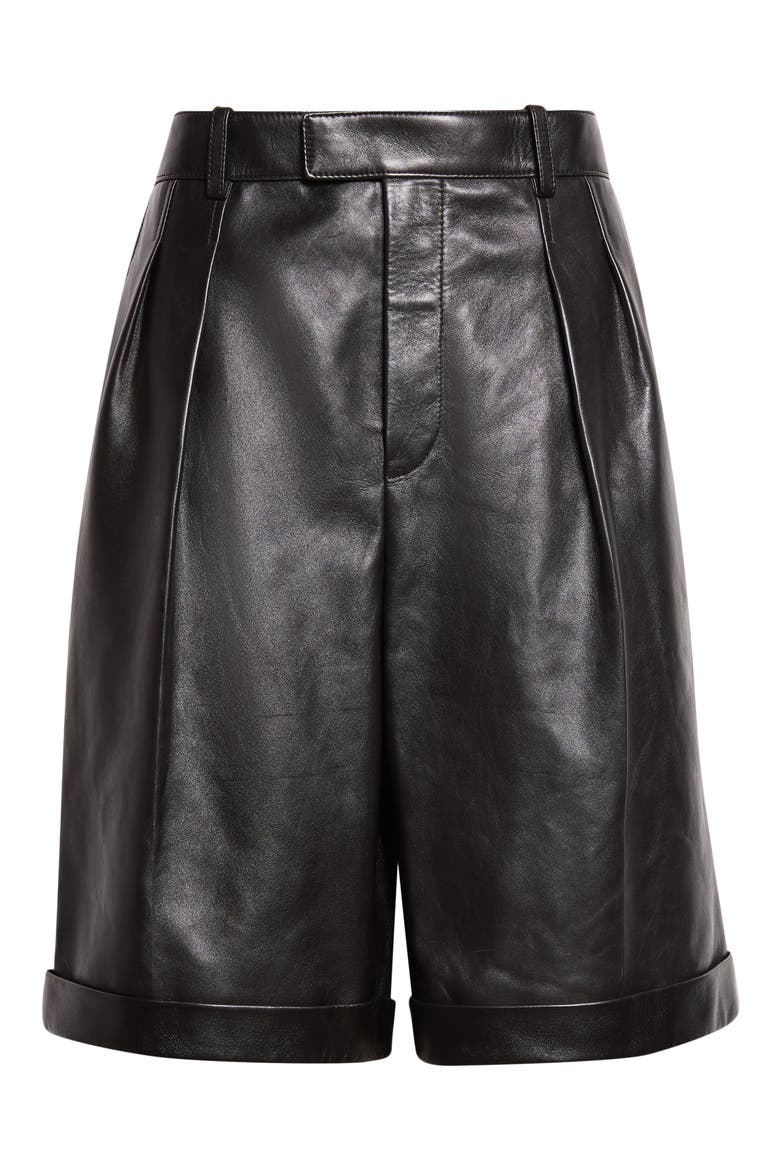 Lambskin Leather Bermuda Shorts, Alternate, color, BLACK