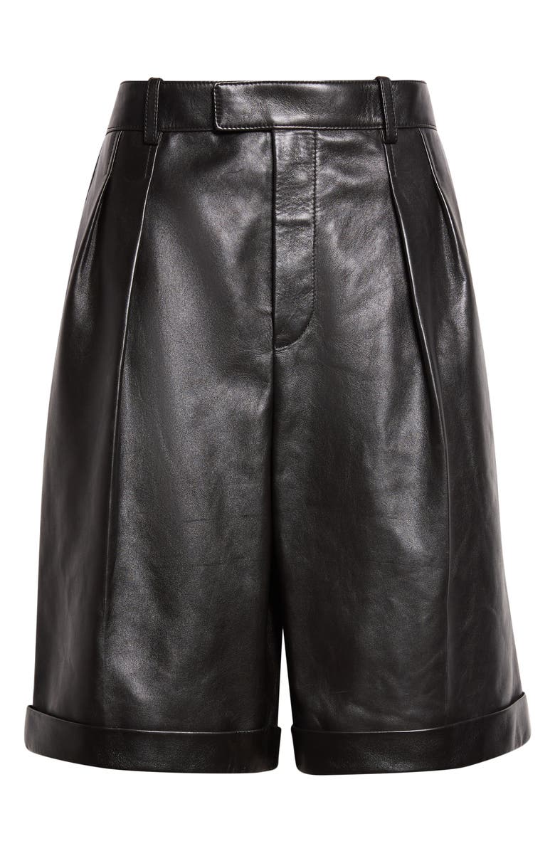 Saint Laurent Lambskin Leather Bermuda Shorts, Main, color, Black