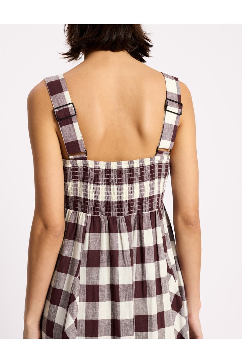 Gingham Apron Maxi Dress, Alternate, color, Burgundy