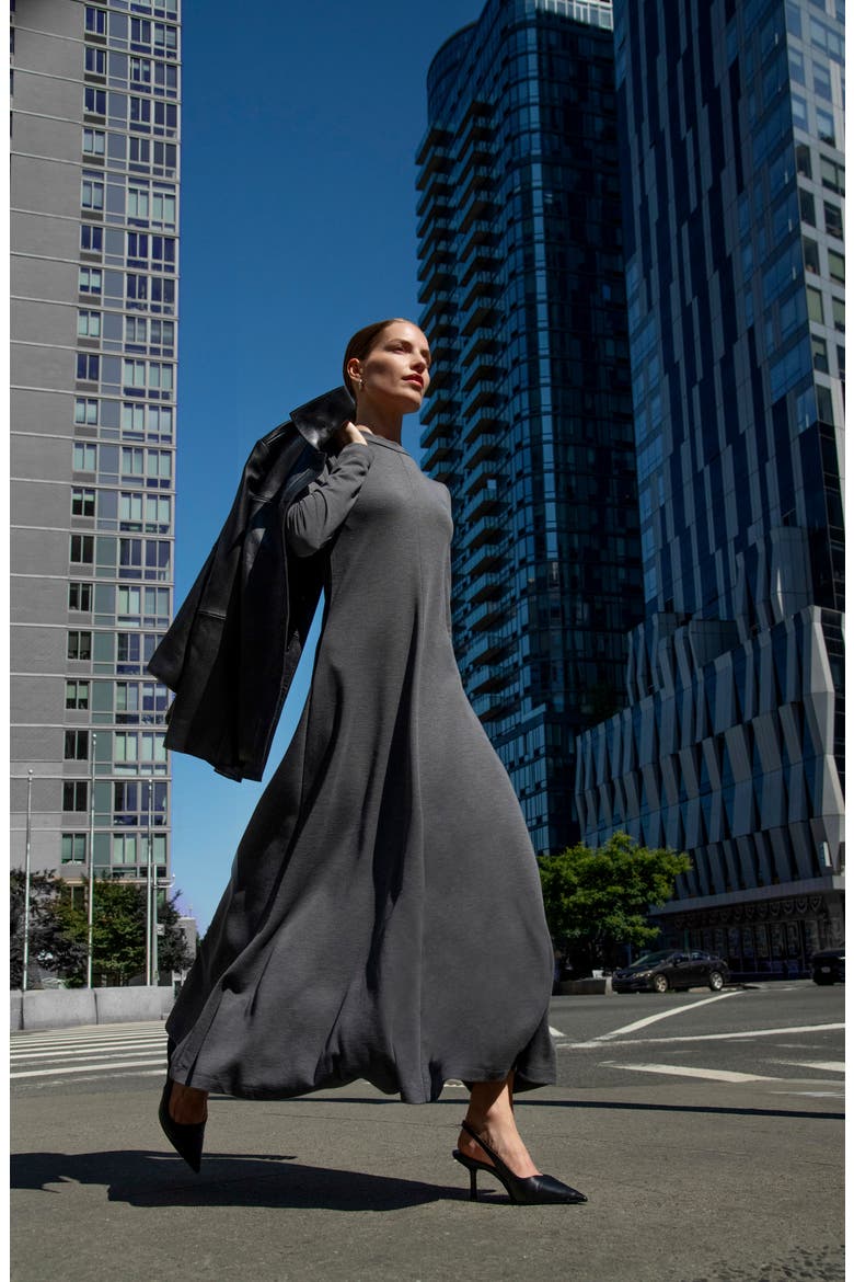 Mock Neck Long Sleeve Maxi Dress, Alternate, color, GREY CHARCOAL HEATHER