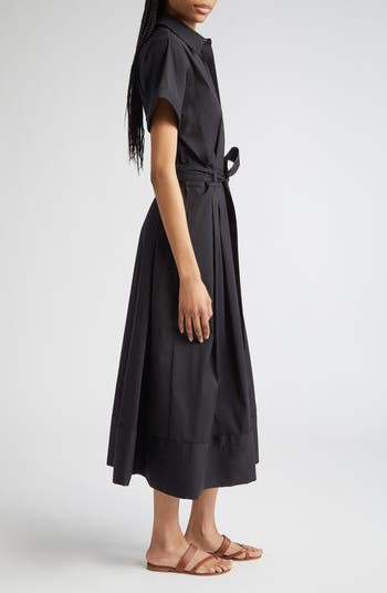 Cotton Blend Poplin Belted Shirtdress