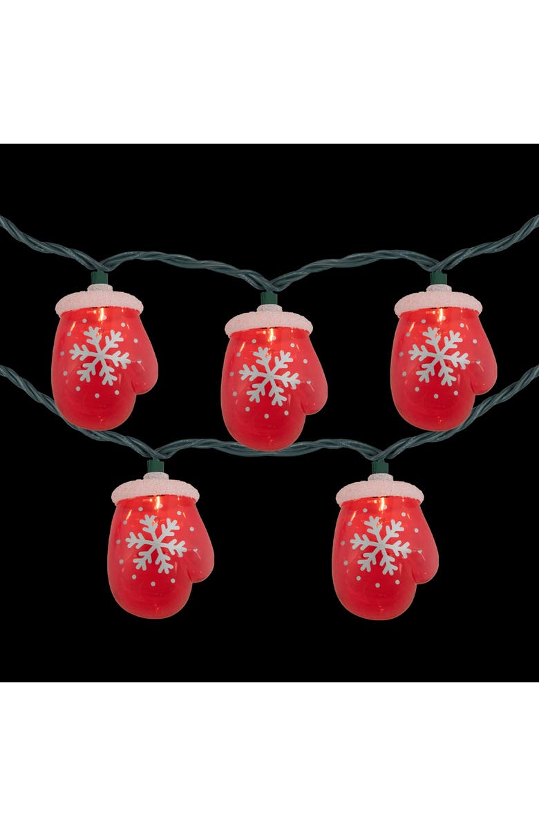 Northlight Snowflake Mitten Christmas Light Set - Clear - 7.5' Green Wire - 10ct, Alternate, color, Red