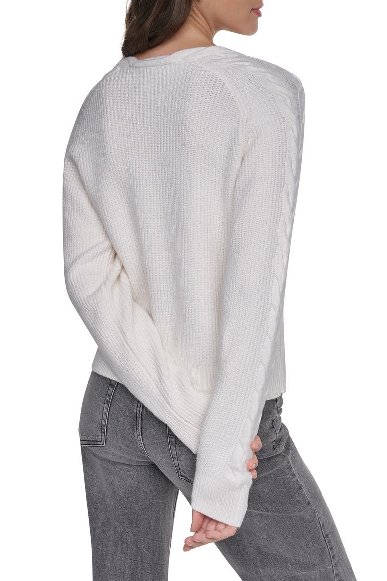 Cable Knit V-Neck Sweater, Alternate, color, IVORY