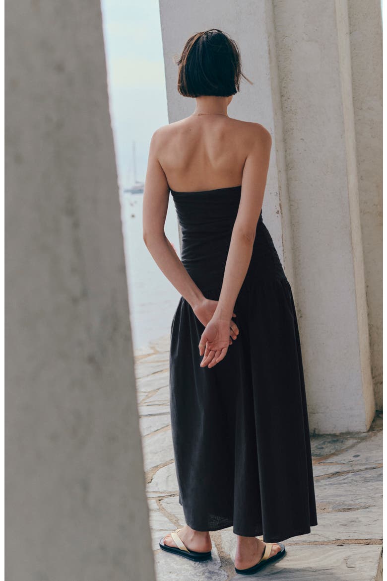 Ruched Strapless Cotton Dress, Alternate, color, BLACK