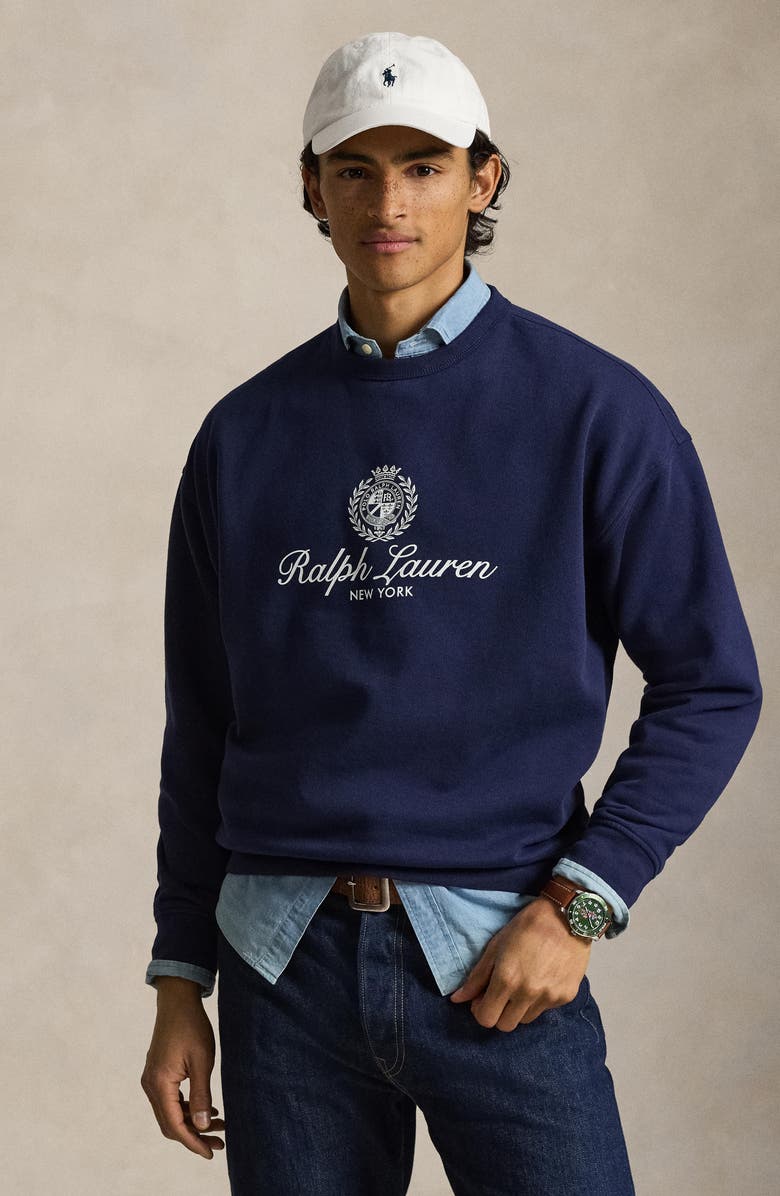 Polo Ralph Lauren Relaxed Fit Fleece Graphic Sweatshirt, Alternate, color, Newport Navy