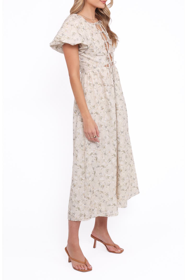 Kathleen Puff Sleeve Tie Front Maxi Dress, Alternate, color, LIGHT BEIGE/GREEN FLORAL