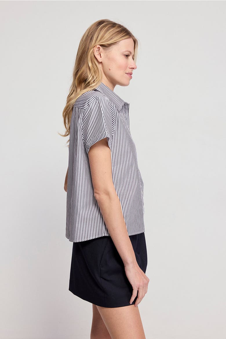 The Boxy Cropped Short Sleeve Shirt, Alternate, color, Black Stripe