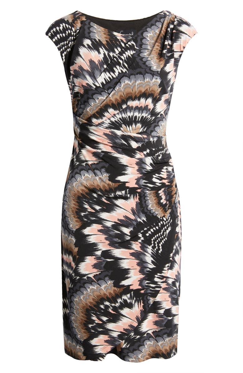 Connected Apparel Feather Print Asymmetric Neck Knit Dress, Alternate, color, 