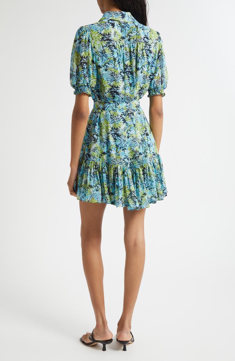Cinq à Sept Halbini Dahlia Print Puff Sleeve Belted Shirtdress, Alternate, color, Tropical Sky Multi