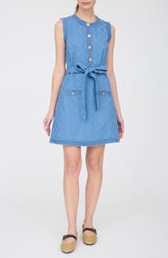 ZOE AND CLAIRE Belted Denim Jacquard Minidress