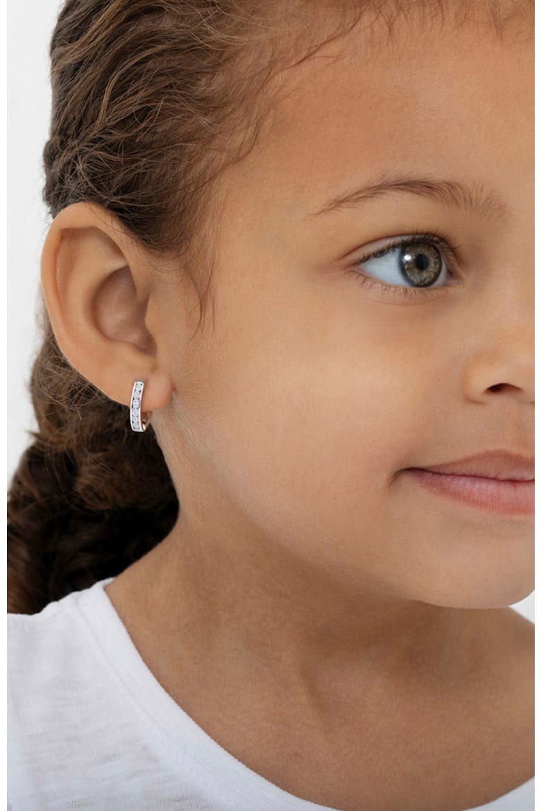 Small Channel Clear CZ Hoop Earrings, Alternate, color, Silver