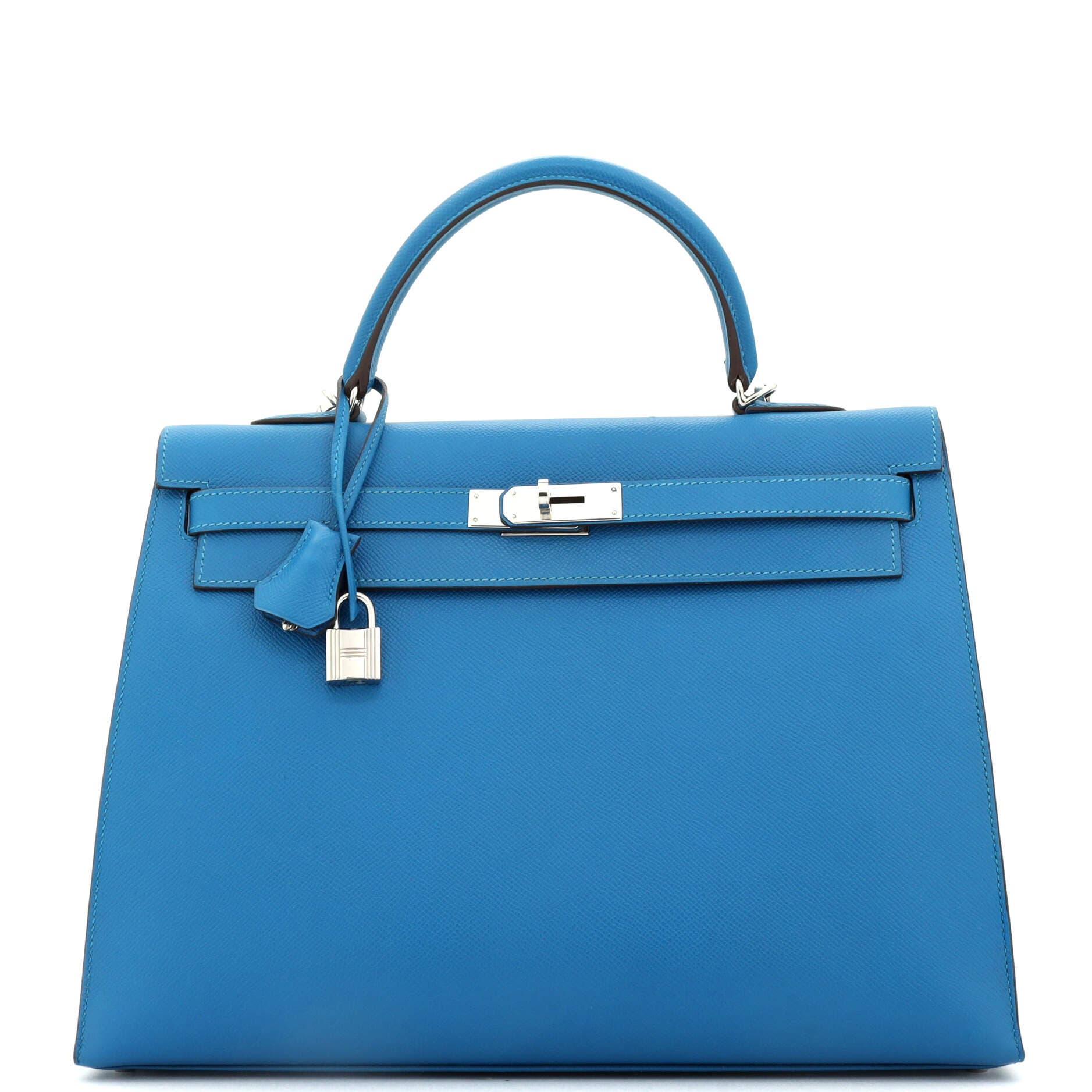 Pre-Owned Hermes Kelly Handbag Blue Epsom with Palladium Hardware 35, Main, color, 